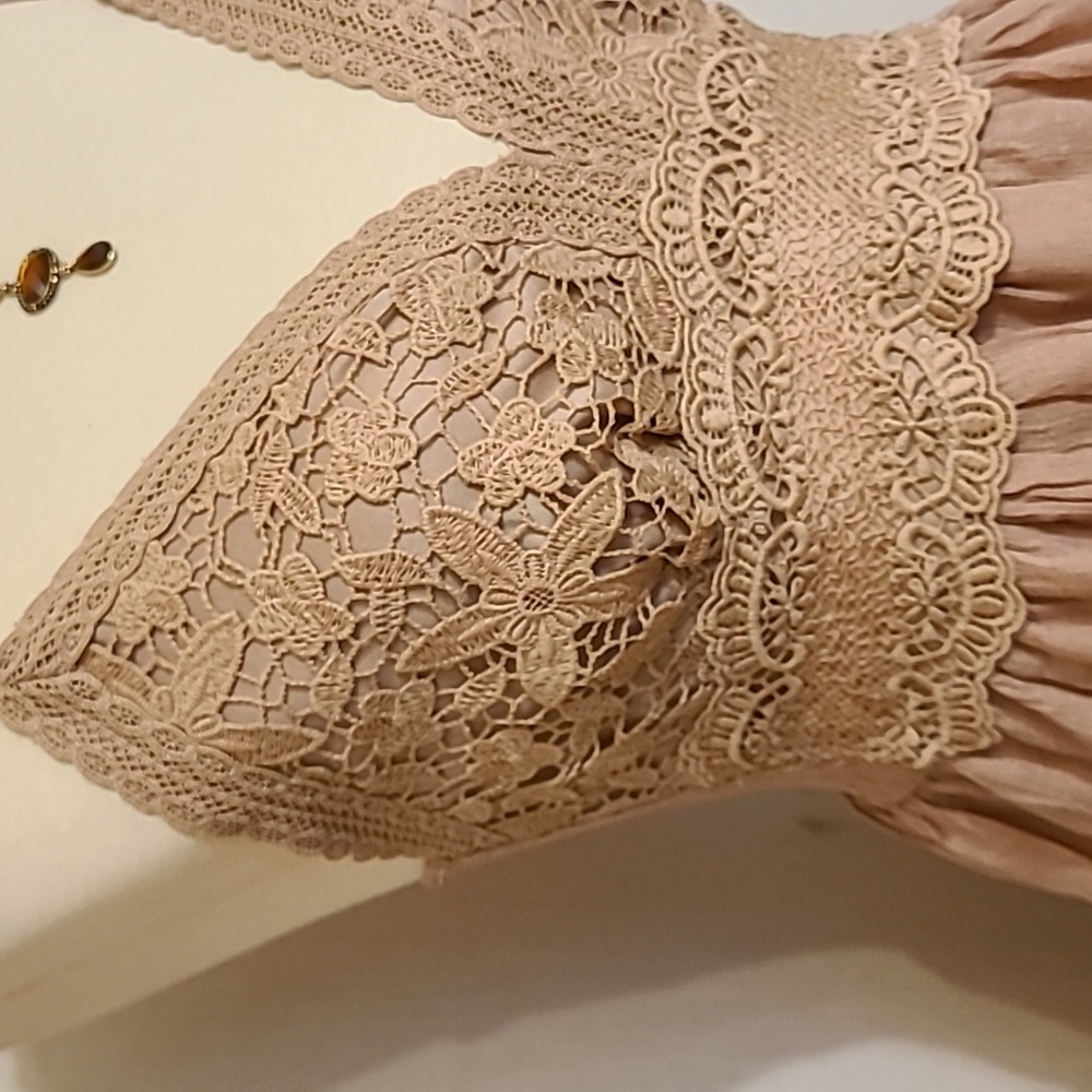 Rebellion Tan Lace Tiered Mini Dress - Picture 10 of 13